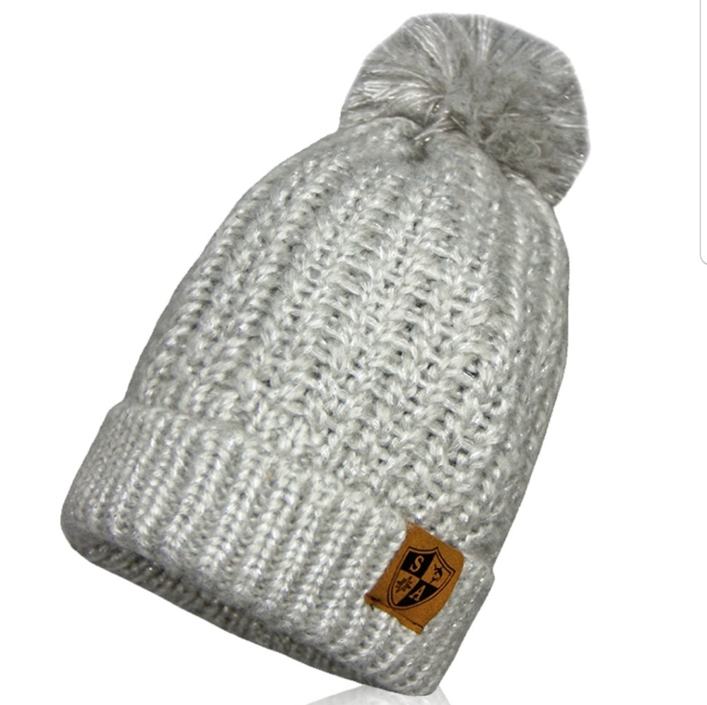 Shimmering Silver Pom Beanie
